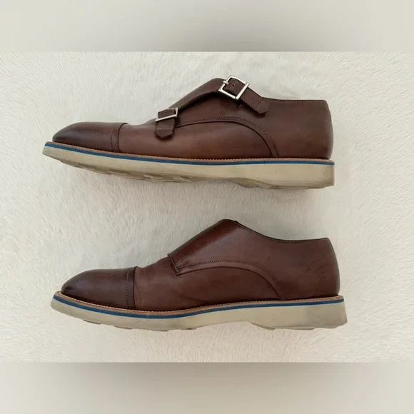Francesco Benigno Italian Brown Leather Double Monk Buckle Strap Loafer Shoe